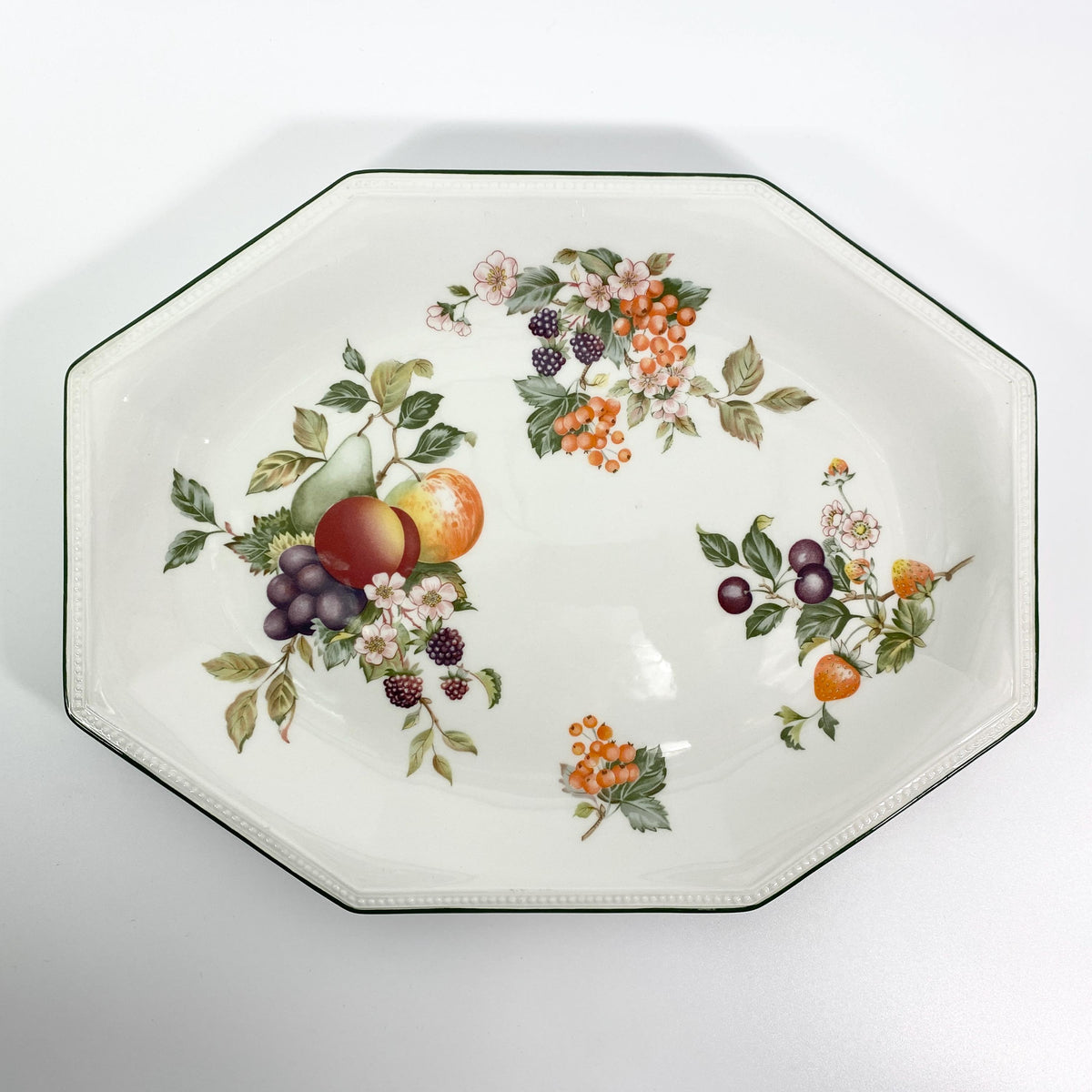 Johnson Bros Fresh Fruit Octagonal Serving Platter Plate Green Rim England