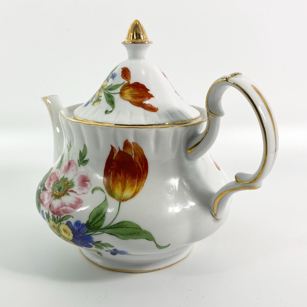 Royal Danube Porcelain Teapot Garden Flowers Gold Trim Tulip Daisy Wildflowers