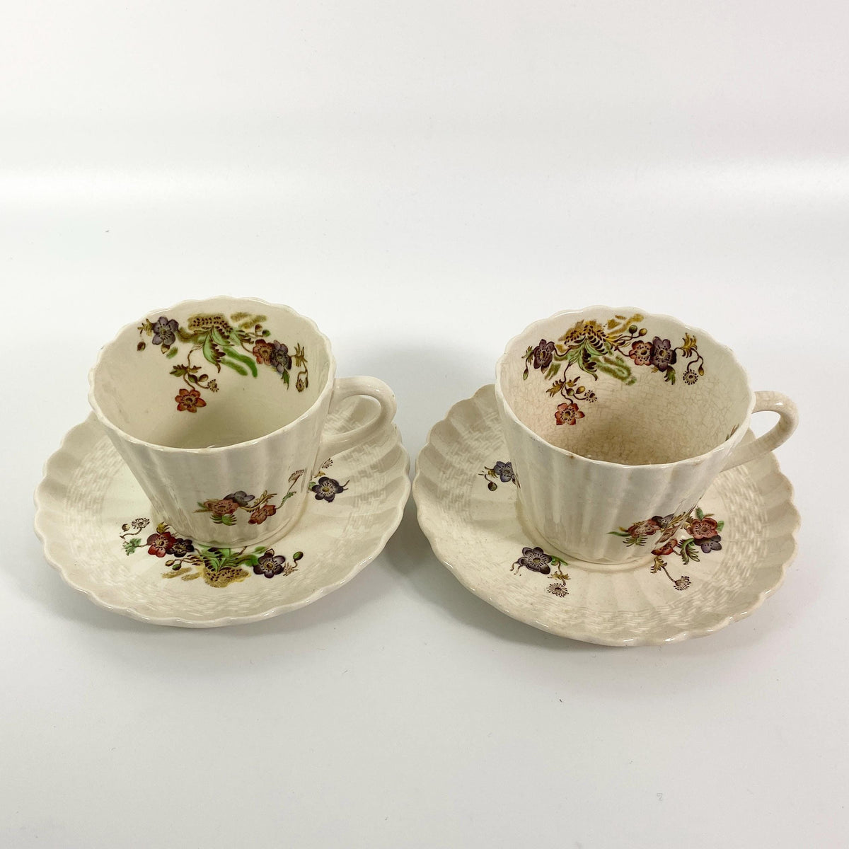 Copeland Spode  Espresso Cups & Saucer Wicker Lane Basket Weave England-Set of 2