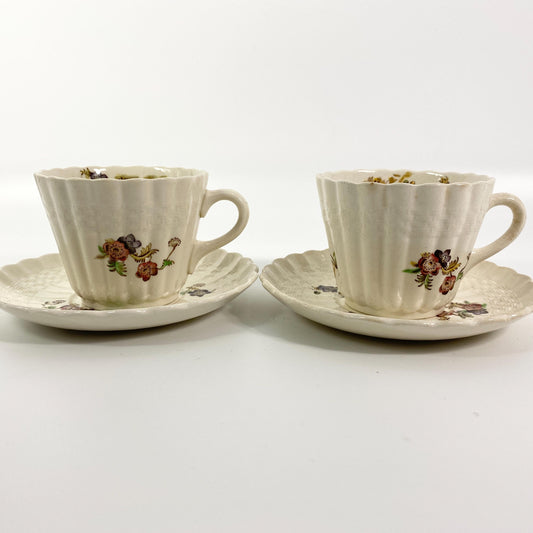 Copeland Spode  Espresso Cups & Saucer Wicker Lane Basket Weave England-Set of 2