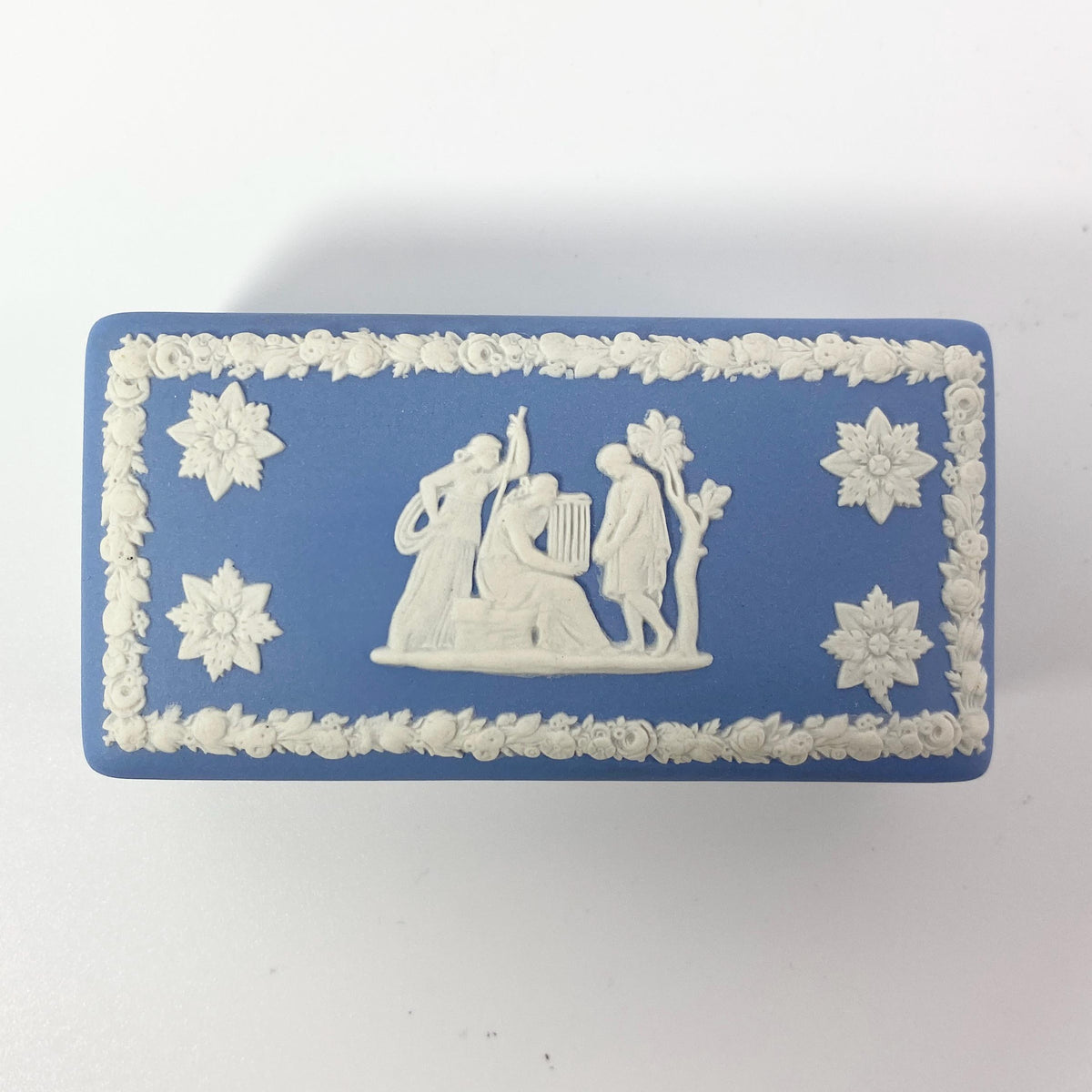Wedgwood Blue Jasperware Music Muses RARE  Stamp rectangular lidded Trinket Box