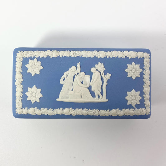 Wedgwood Blue Jasperware Music Muses RARE  Stamp rectangular lidded Trinket Box