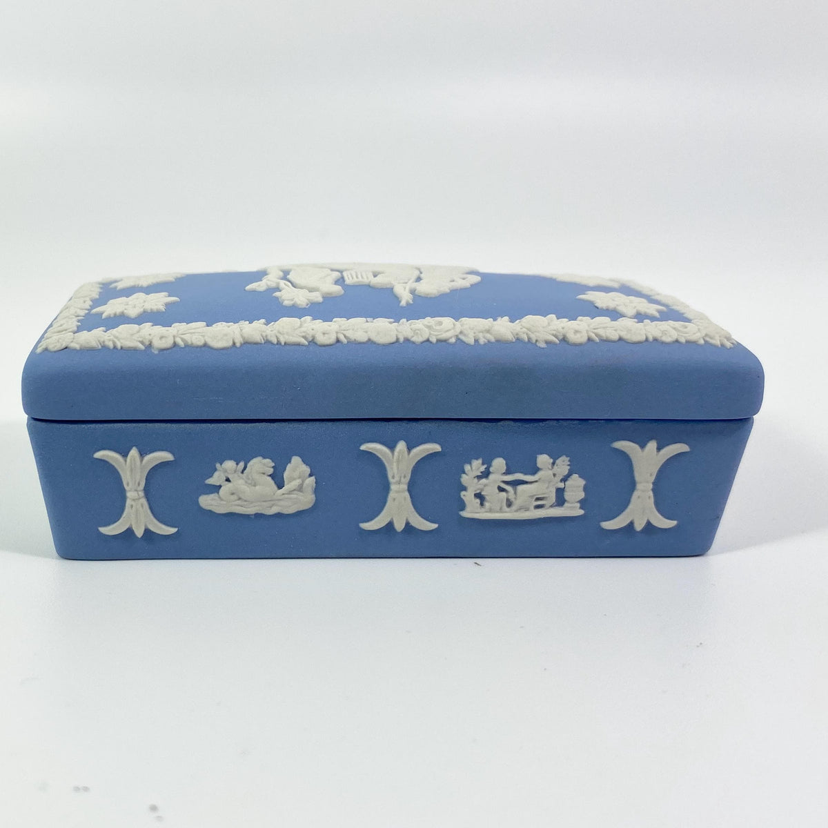 Wedgwood Blue Jasperware Music Muses RARE  Stamp rectangular lidded Trinket Box