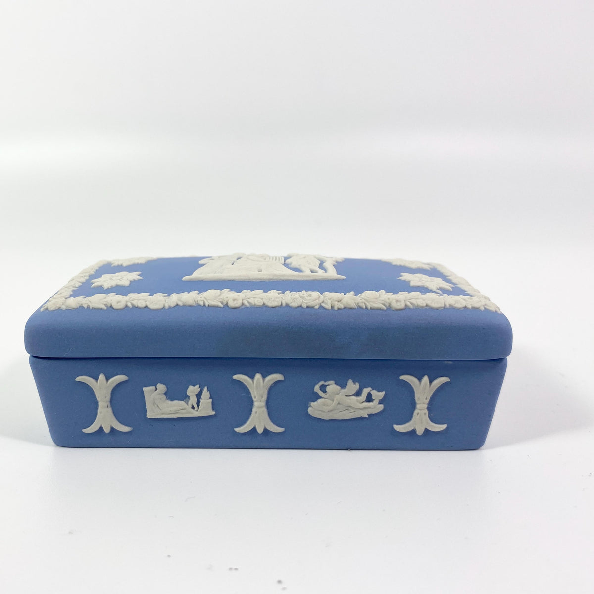 Wedgwood Blue Jasperware Music Muses RARE  Stamp rectangular lidded Trinket Box