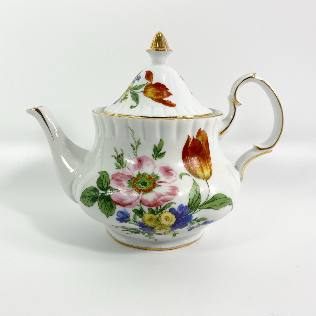 Royal Danube Porcelain Teapot Garden Flowers Gold Trim Tulip Daisy Wildflowers