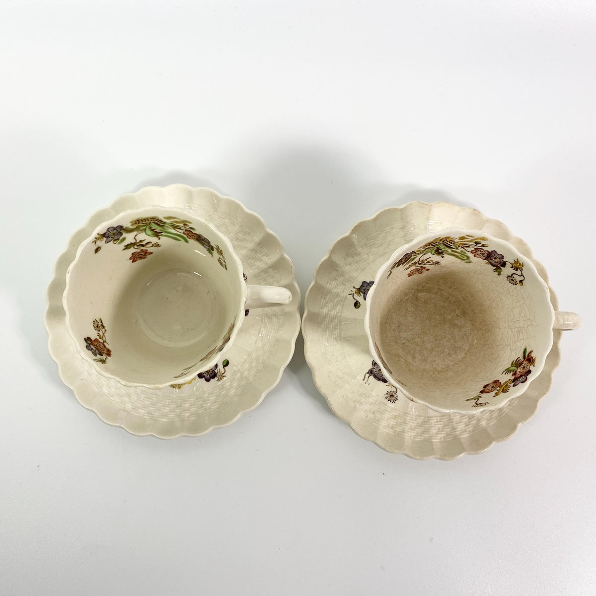 Copeland Spode  Espresso Cups & Saucer Wicker Lane Basket Weave England-Set of 2