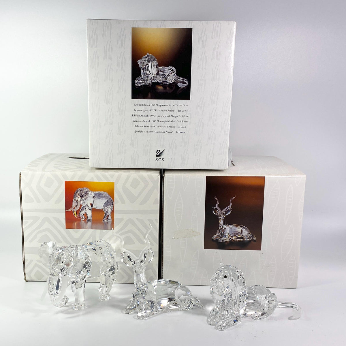 Swarovski Crystal Inspiration Africa Kudo Lion Elephant Retired Rare CoA & Boxes