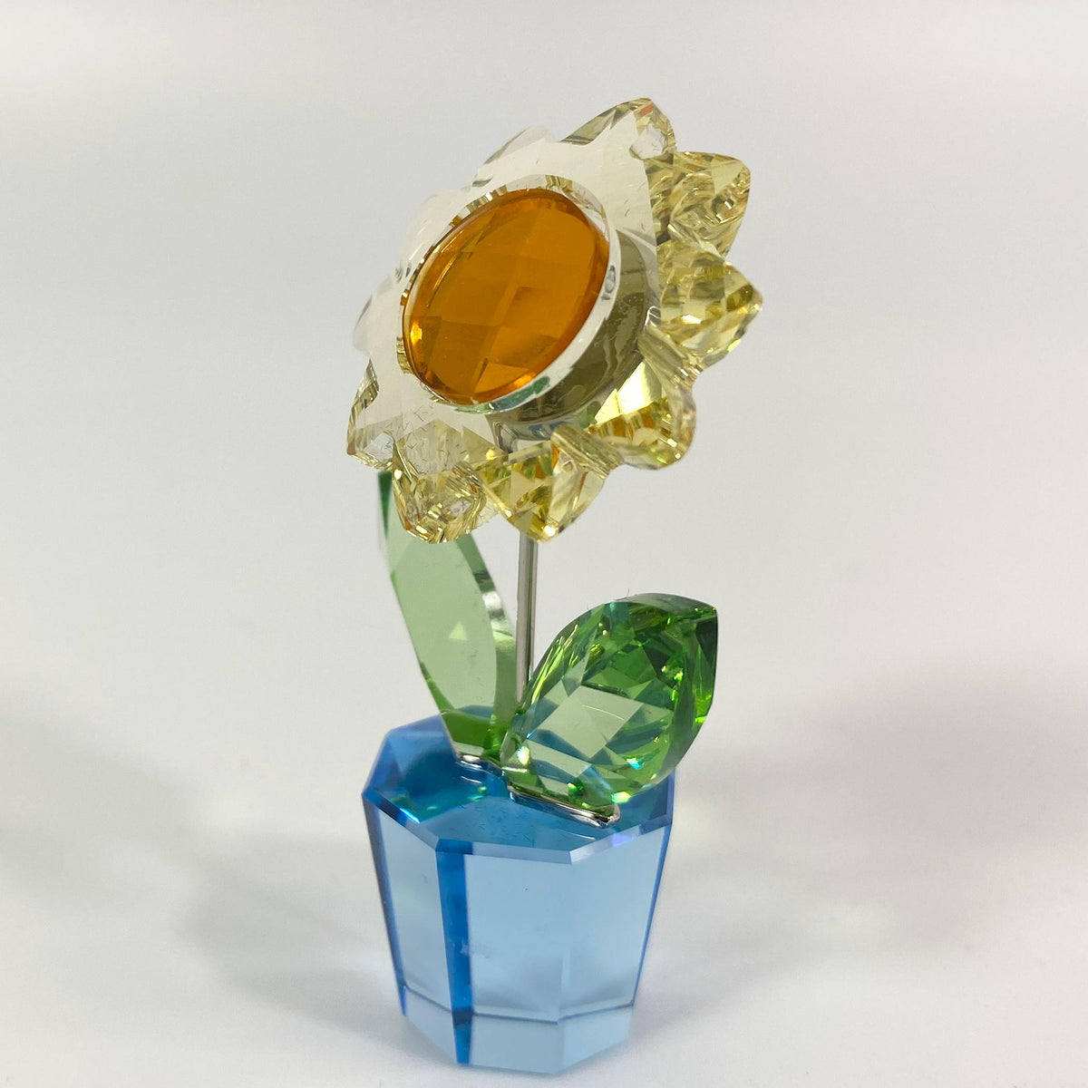 Swarovski Crystals Happy Flower Sunflower 2” Blue Pot #681738 Retired 1087No Box