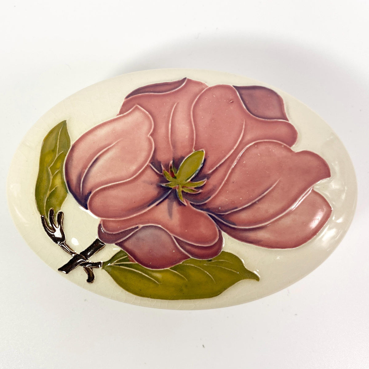 Moorcroft Pottery Magnolia Covered Dish Trinket Box England-Extremely Rare !!