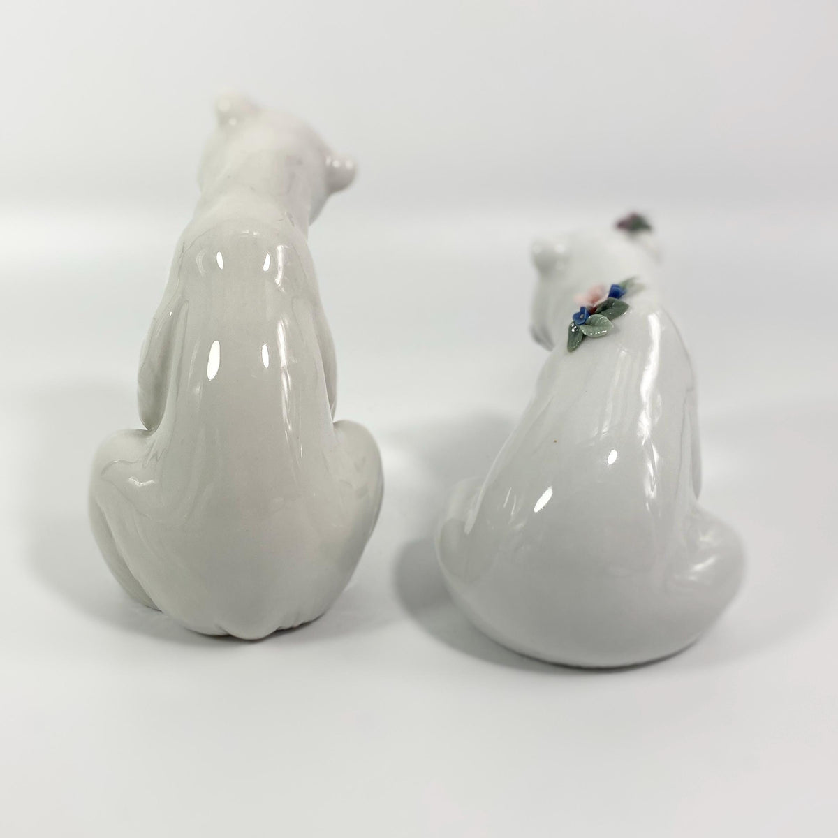 Lladro #6355 Polar Bear with Flowers & sitting Polar Bear Porcelain Figurines
