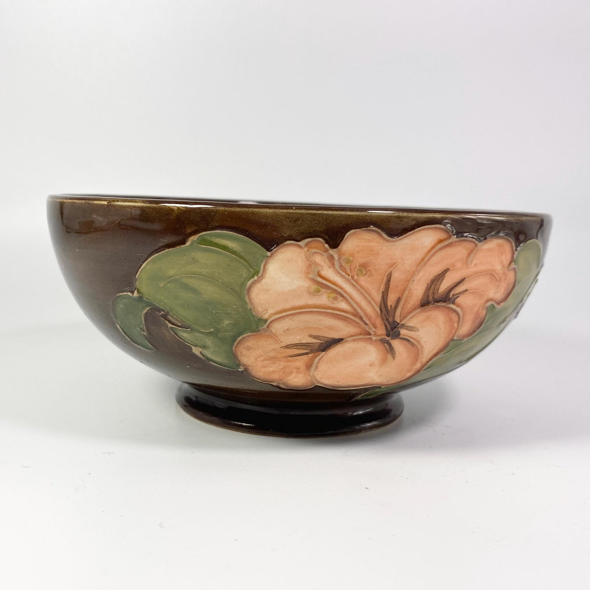 William Moorcroft 3 Hibiscus  BROWN  Bowl large  Extremely Rare !!