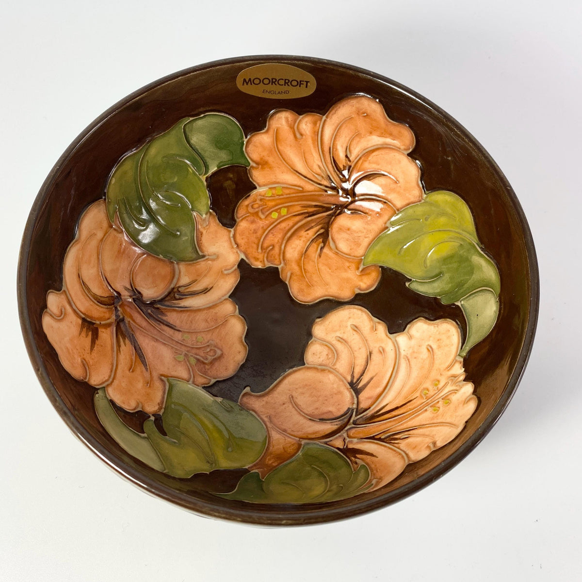 William Moorcroft 3 Hibiscus  BROWN  Bowl large  Extremely Rare !!
