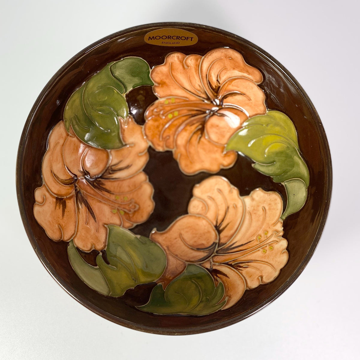 William Moorcroft 3 Hibiscus  BROWN  Bowl large  Extremely Rare !!