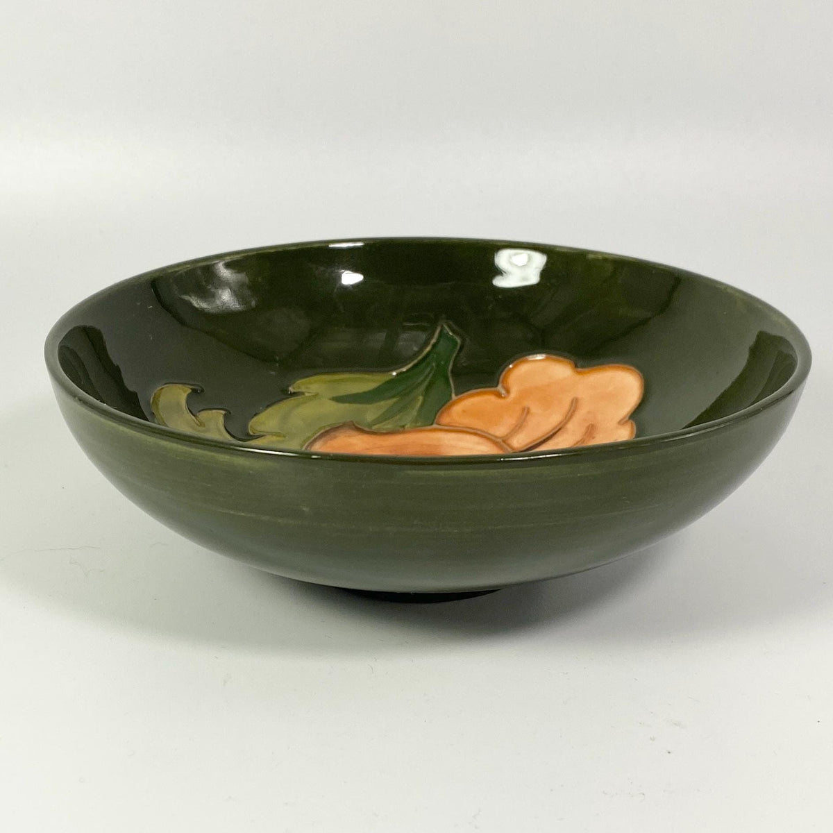 Moorcroft Hibiscus Bowl Green  Hand Painted  Vintage England