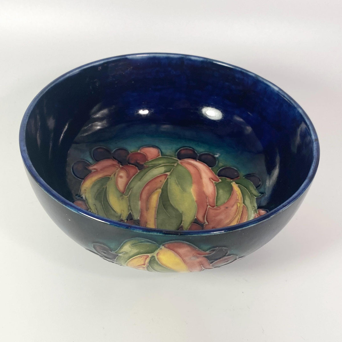 Moorcroft Leaf & Berry Footed signed Bowl Cobalt -  England- RARE !!!