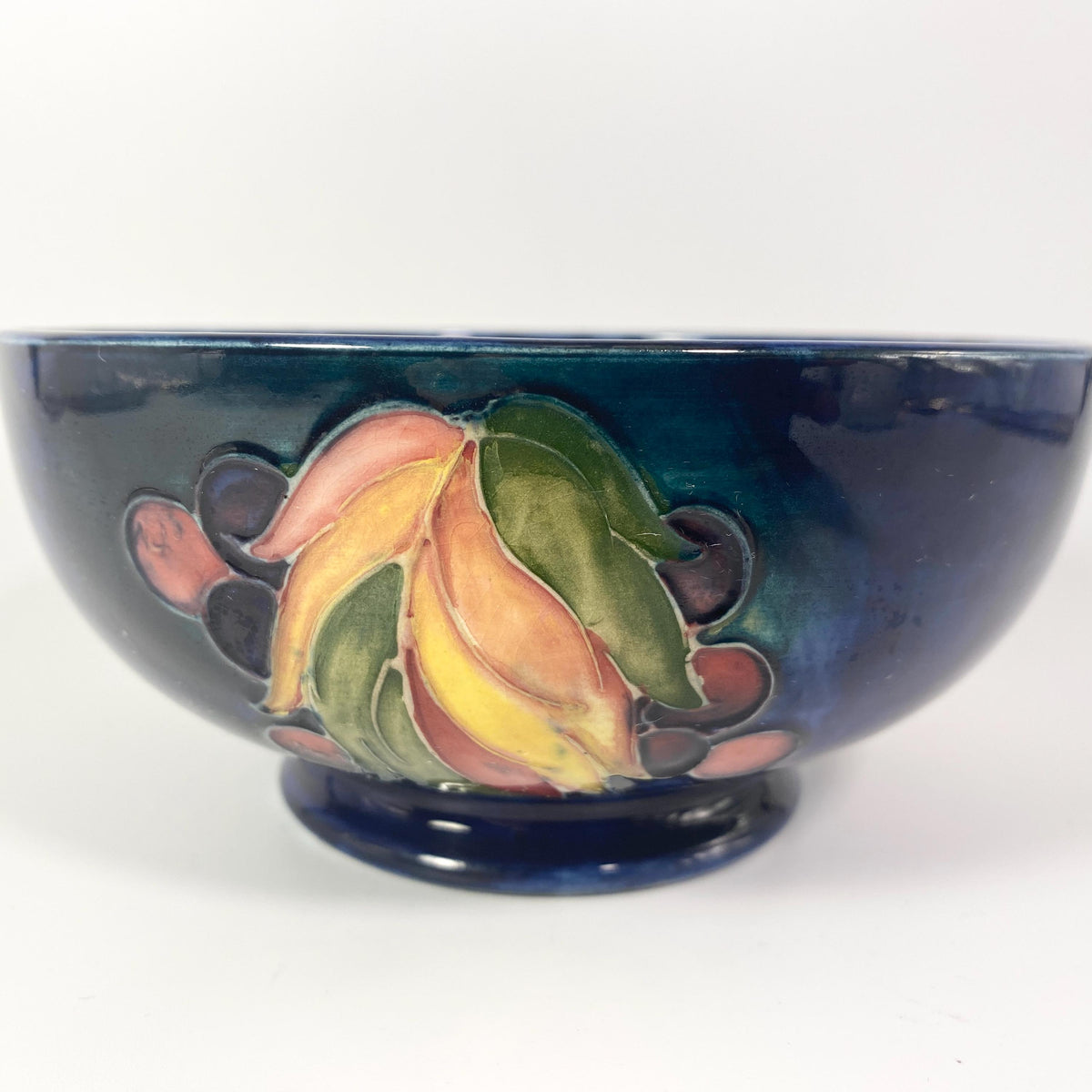 Moorcroft Leaf & Berry Footed signed Bowl Cobalt -  England- RARE !!!