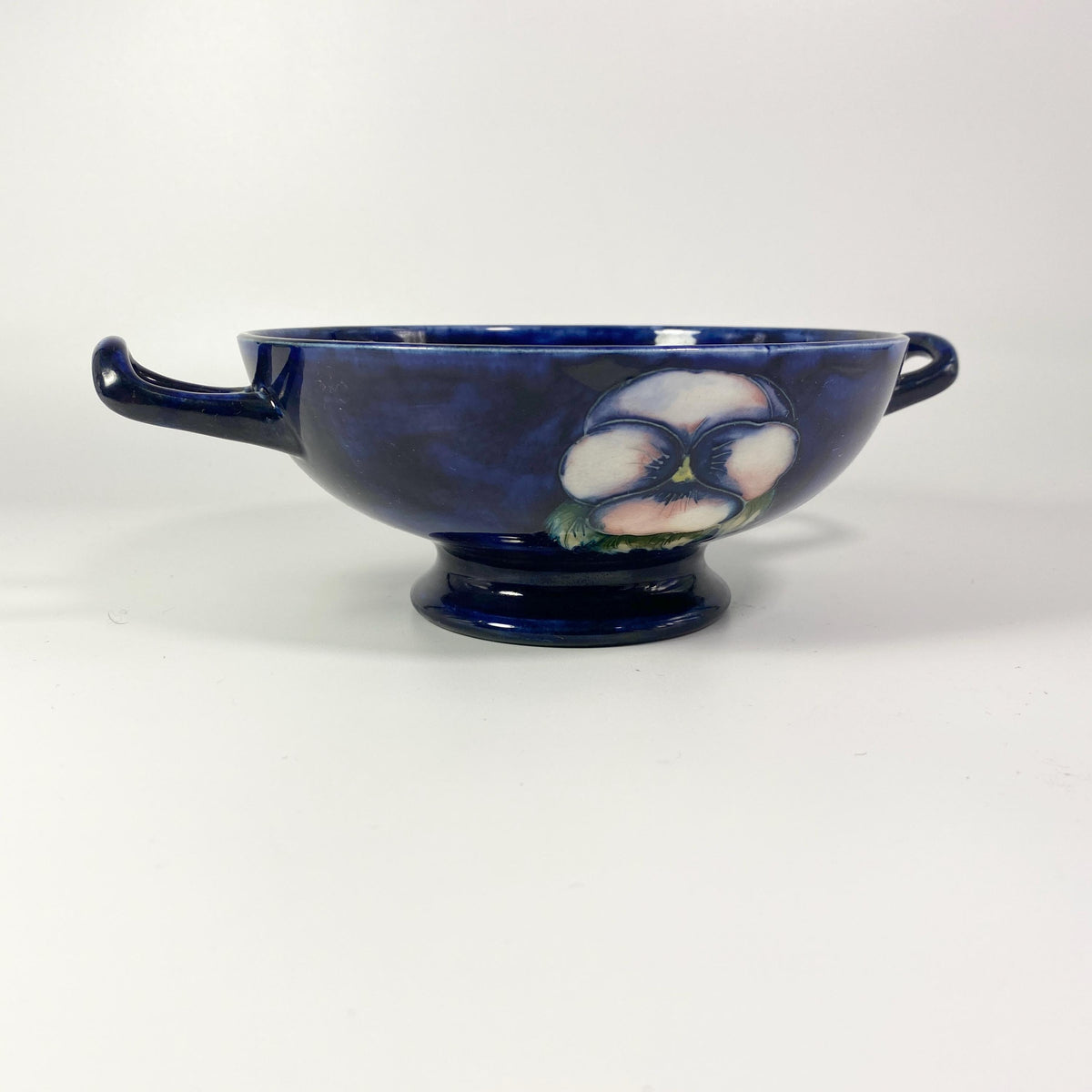 Moorcroft England 2- Handled candy bowl  , "Pansy" Pattern EXTREMELY RARE !!!