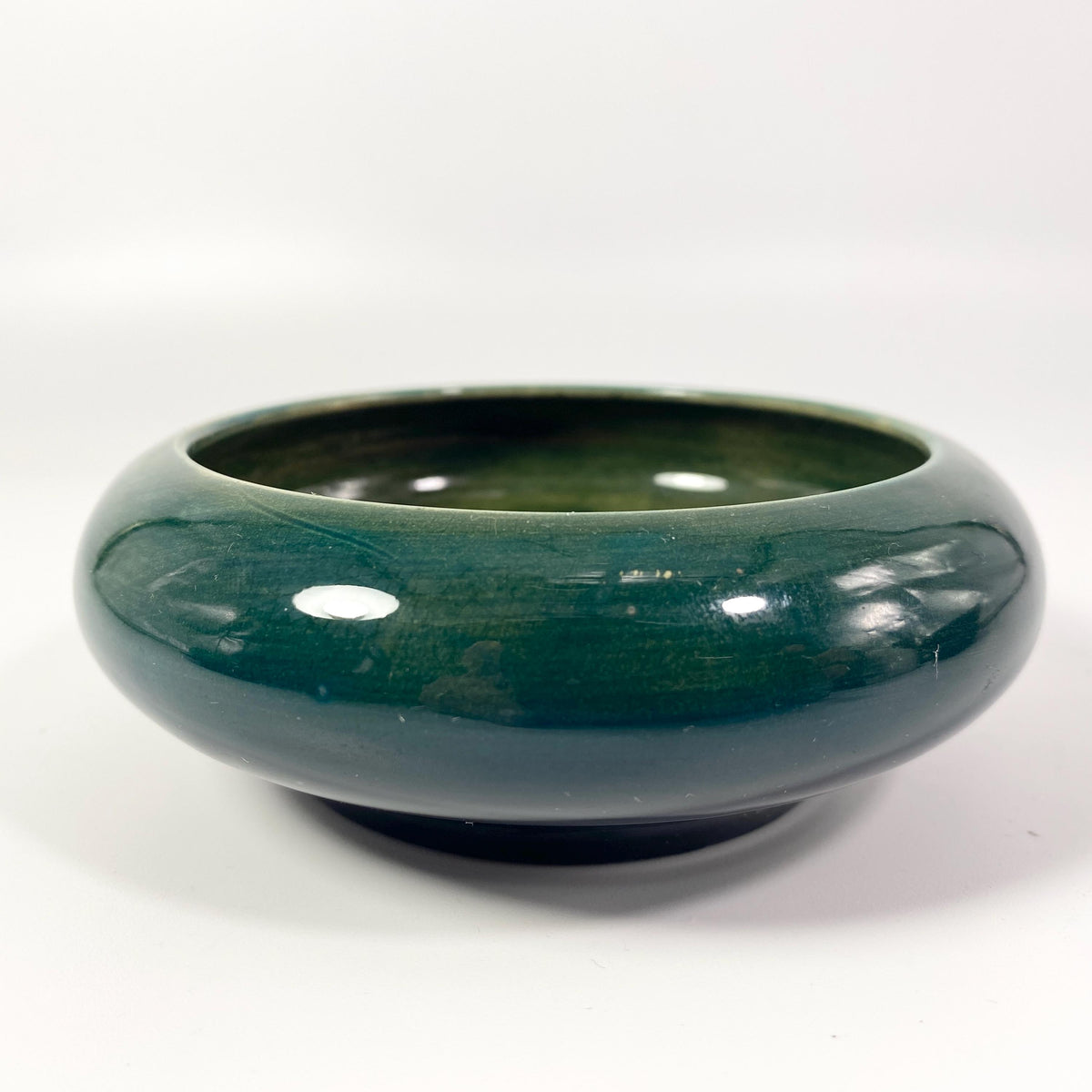 Moorcroft Art Pottery Round Floral Flower Bowl Green  Gloss Signed RARE !!