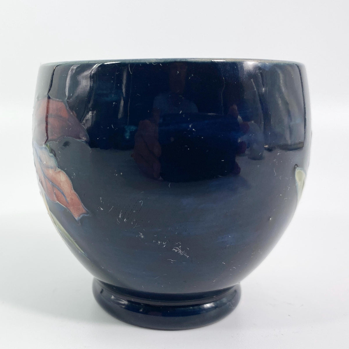 Vintage William Moorcroft Footed Iris Blue Bowl Pottery - England RARE !!