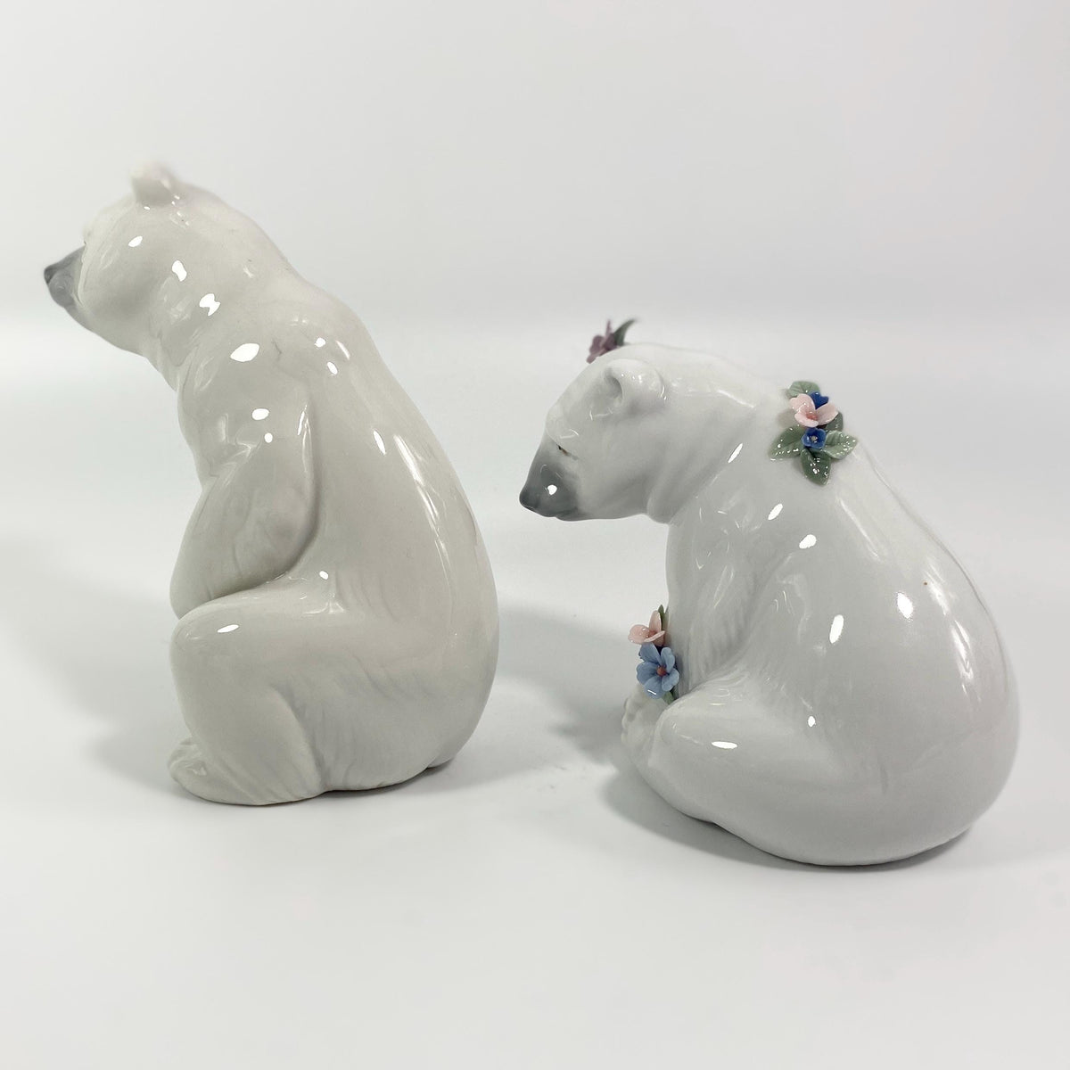 Lladro #6355 Polar Bear with Flowers & sitting Polar Bear Porcelain Figurines
