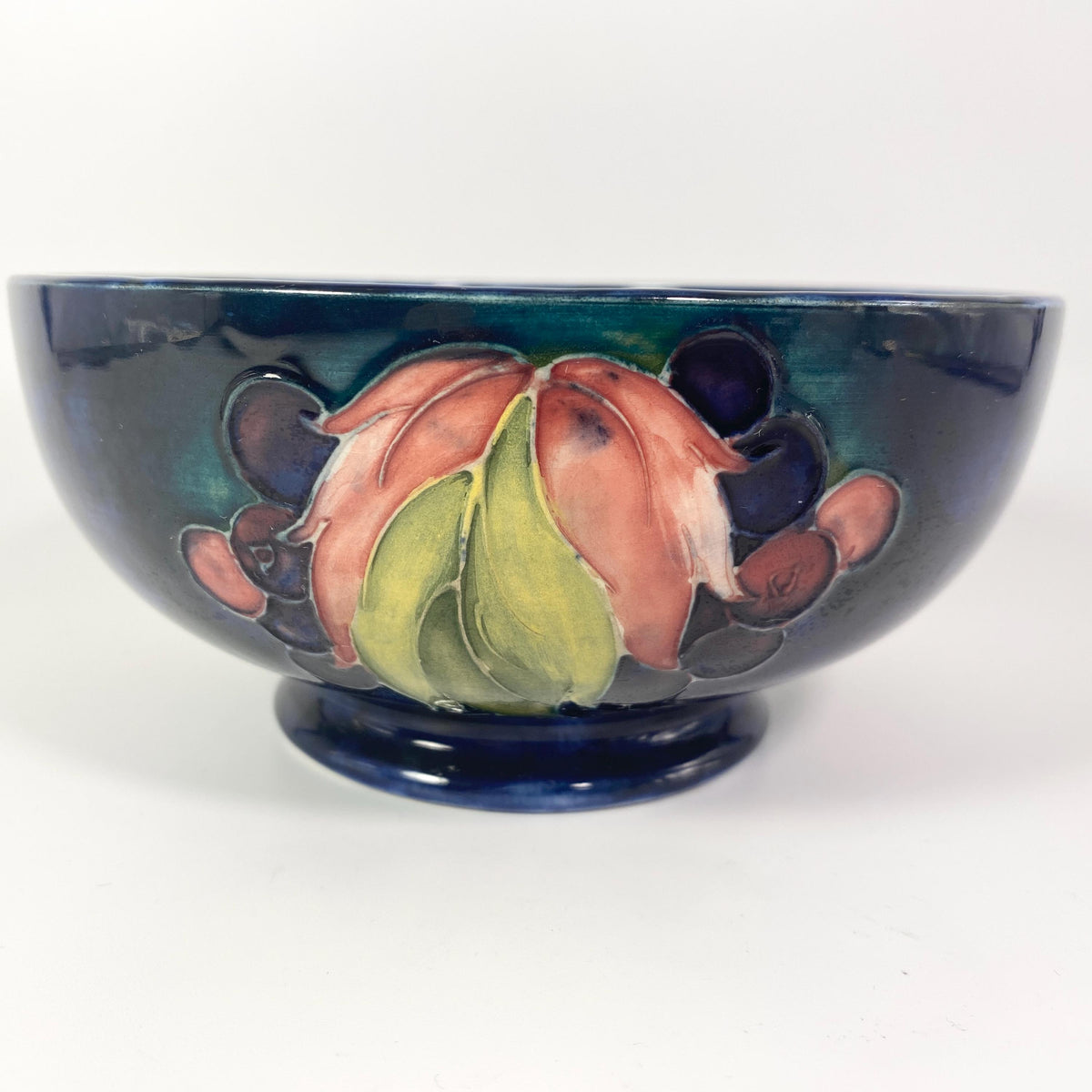 Moorcroft Leaf & Berry Footed signed Bowl Cobalt -  England- RARE !!!