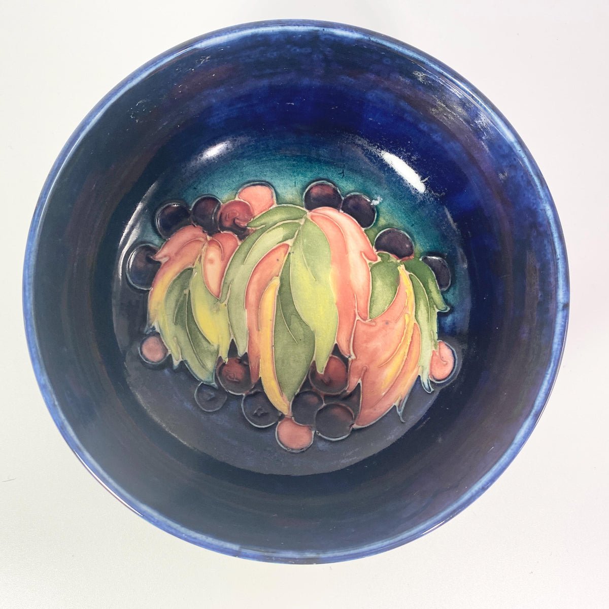 Moorcroft Leaf & Berry Footed signed Bowl Cobalt -  England- RARE !!!