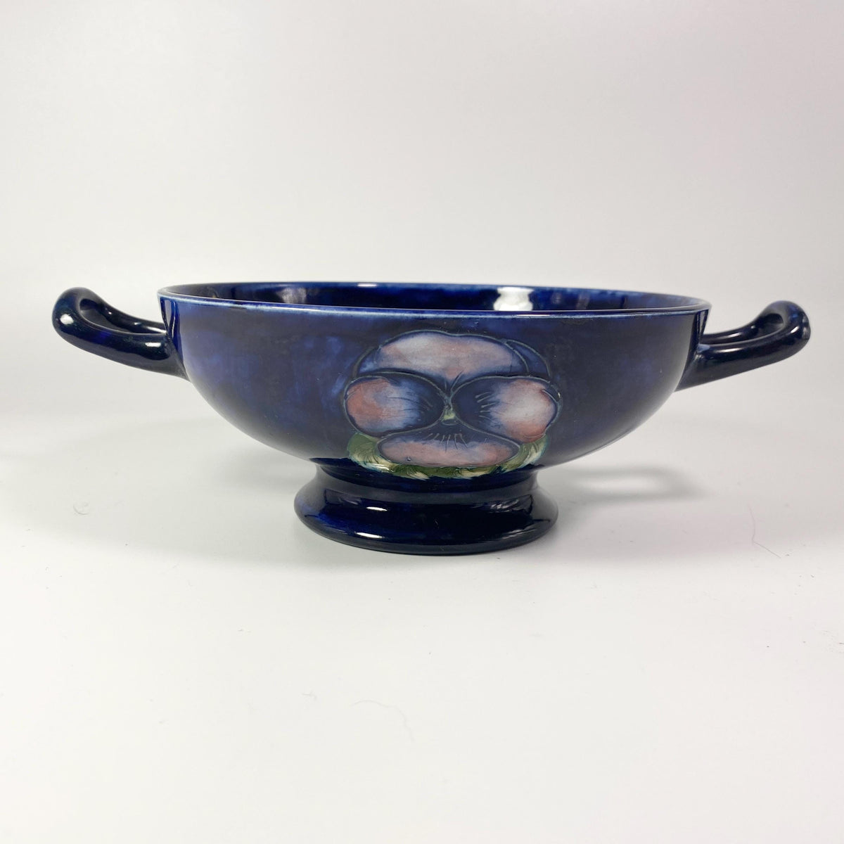 Moorcroft England 2- Handled candy bowl  , "Pansy" Pattern EXTREMELY RARE !!!