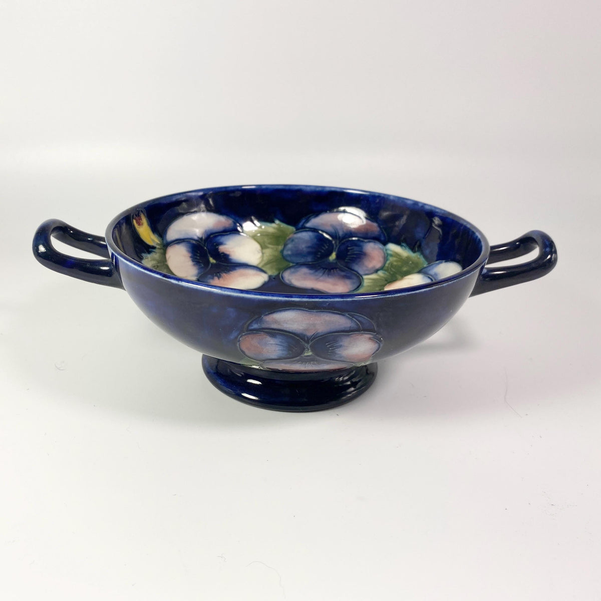 Moorcroft England 2- Handled candy bowl  , "Pansy" Pattern EXTREMELY RARE !!!