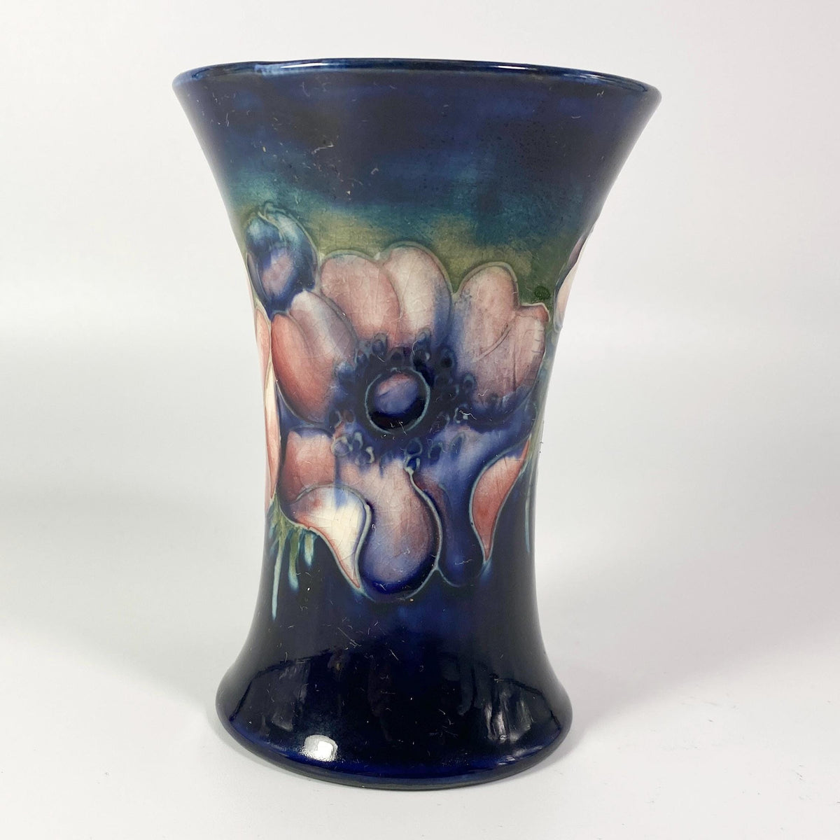 Walter Moorcroft Anemone Trumpet Vase Cobalt Blue England