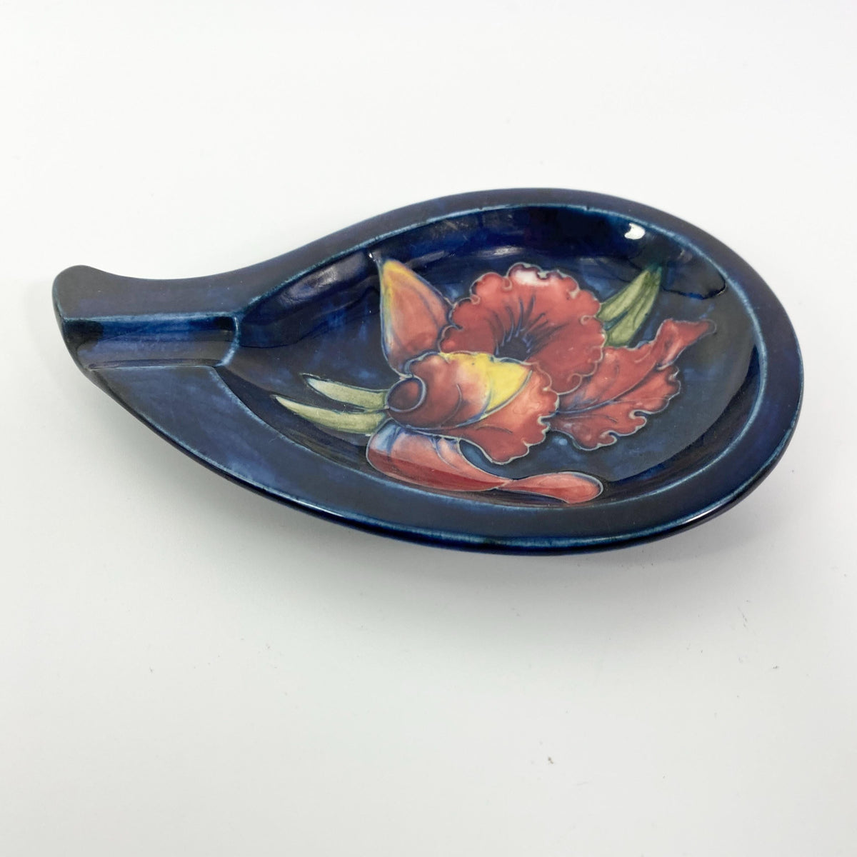 William Moorcroft Art Pottery Blue  Teardrop Ashtray  Iris Flower England