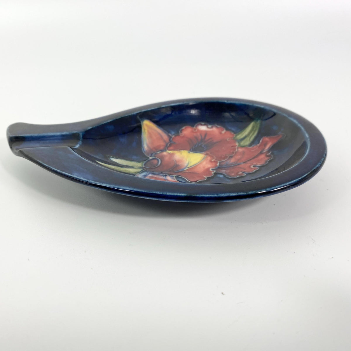 William Moorcroft Art Pottery Blue  Teardrop Ashtray  Iris Flower England