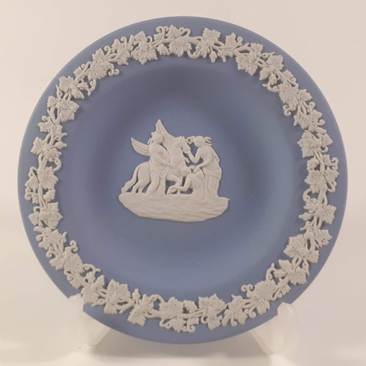 Wedgwood 4" Round Tray Cream Color on Blue Jasperware muses with pegasus