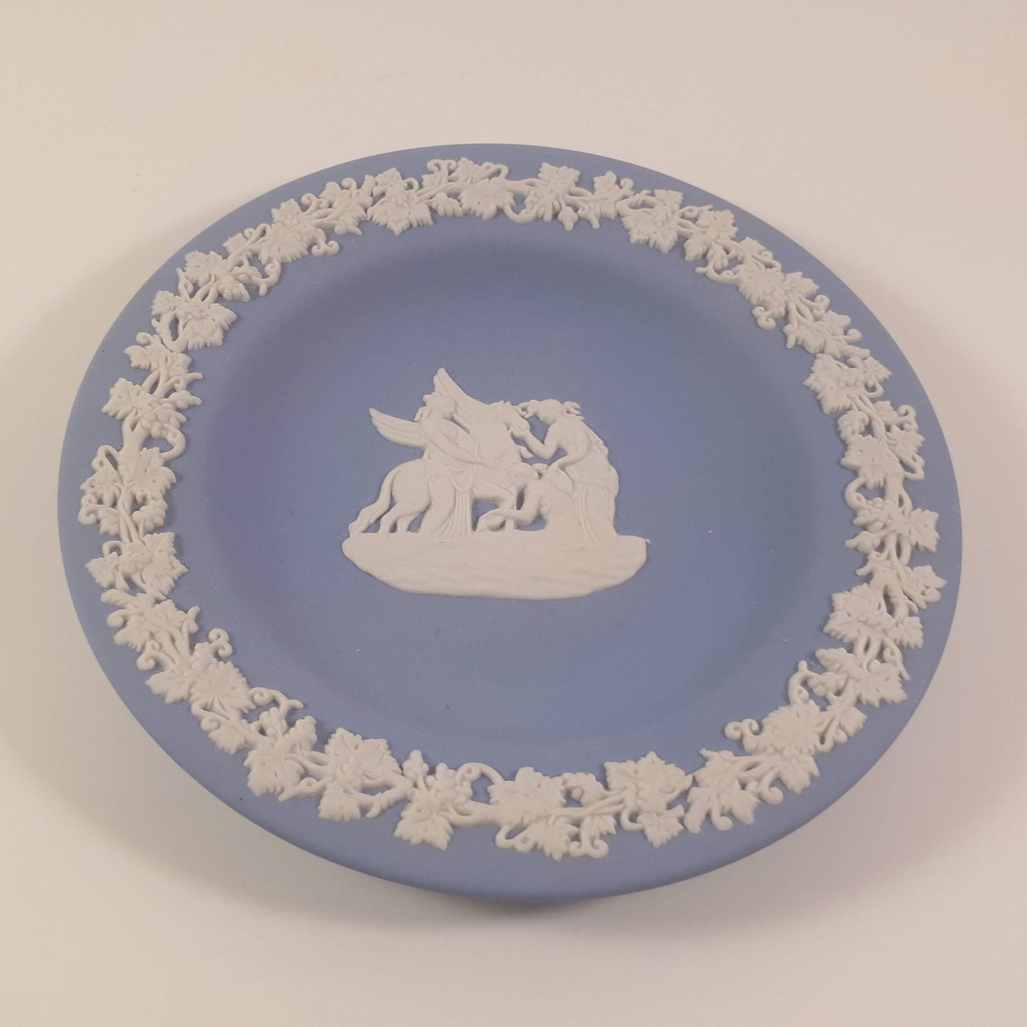 Wedgwood 4" Round Tray Cream Color on Blue Jasperware muses with pegasus