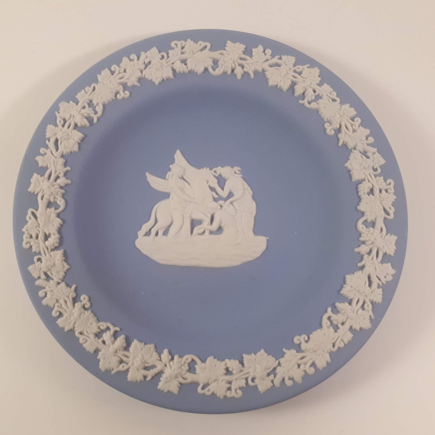 Wedgwood 4" Round Tray Cream Color on Blue Jasperware muses with pegasus