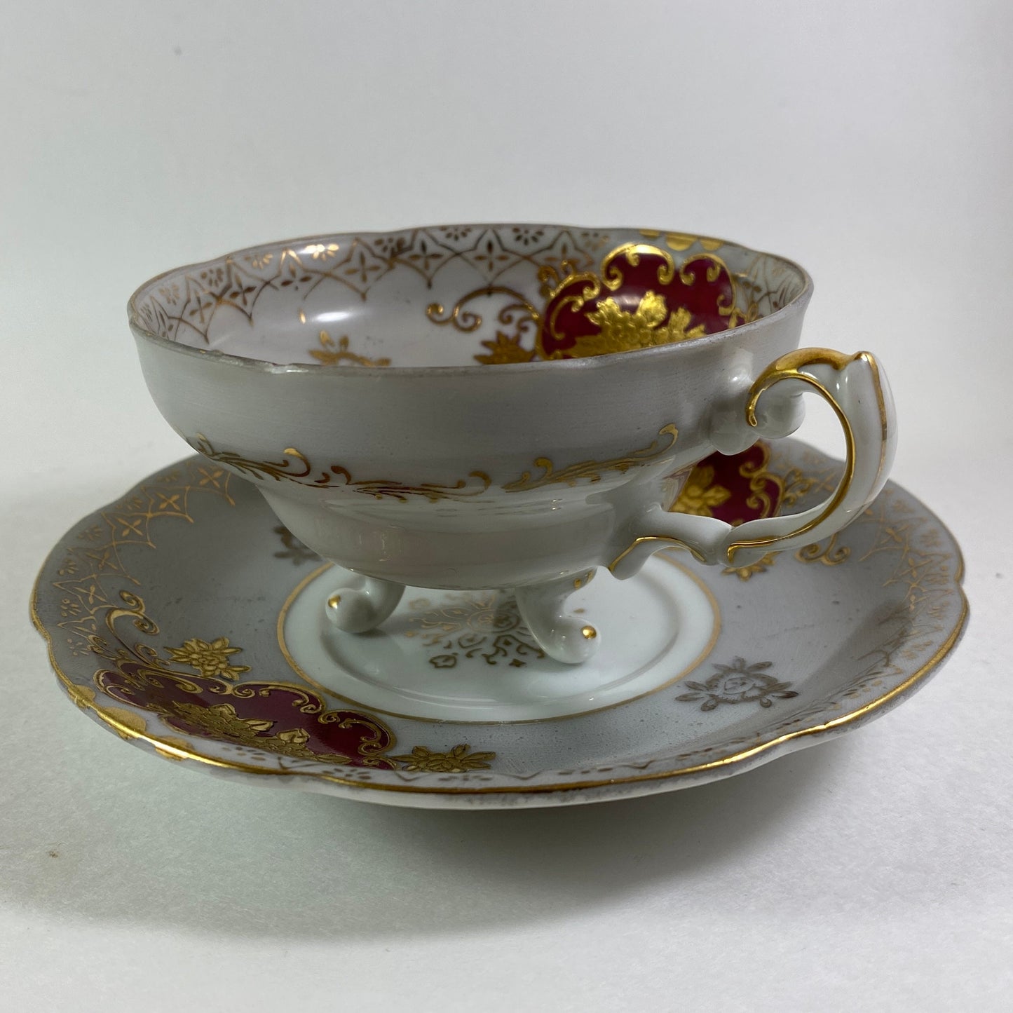 Stunning Vintage Shafford Japan 3 footed hand painted teacup and saucer