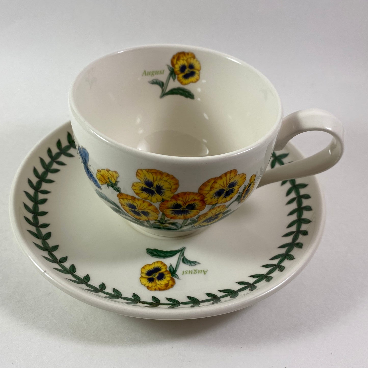 Portmeirion Botanic Garden Viola wittrockiana Pansy August month Cup and Saucer