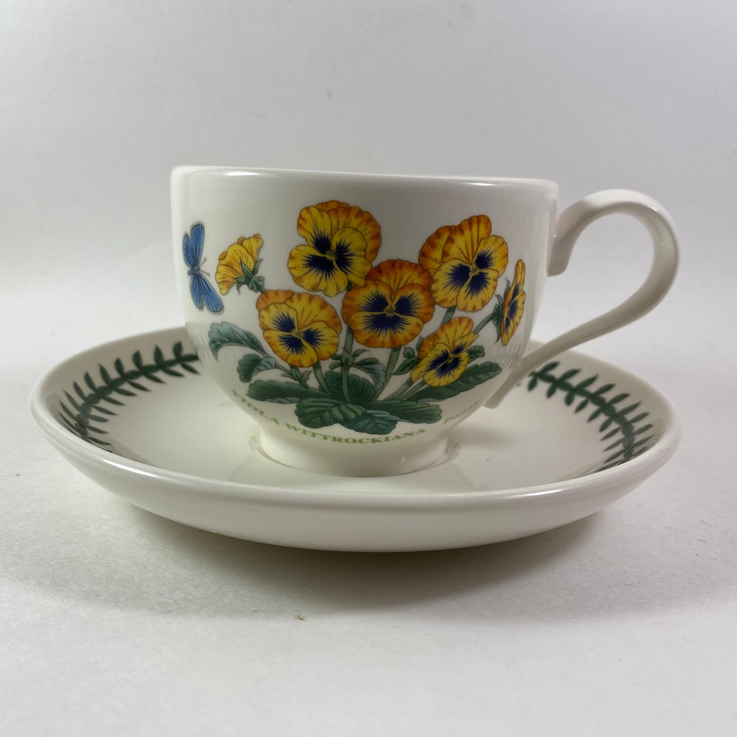 Portmeirion Botanic Garden Viola wittrockiana Pansy August month Cup and Saucer